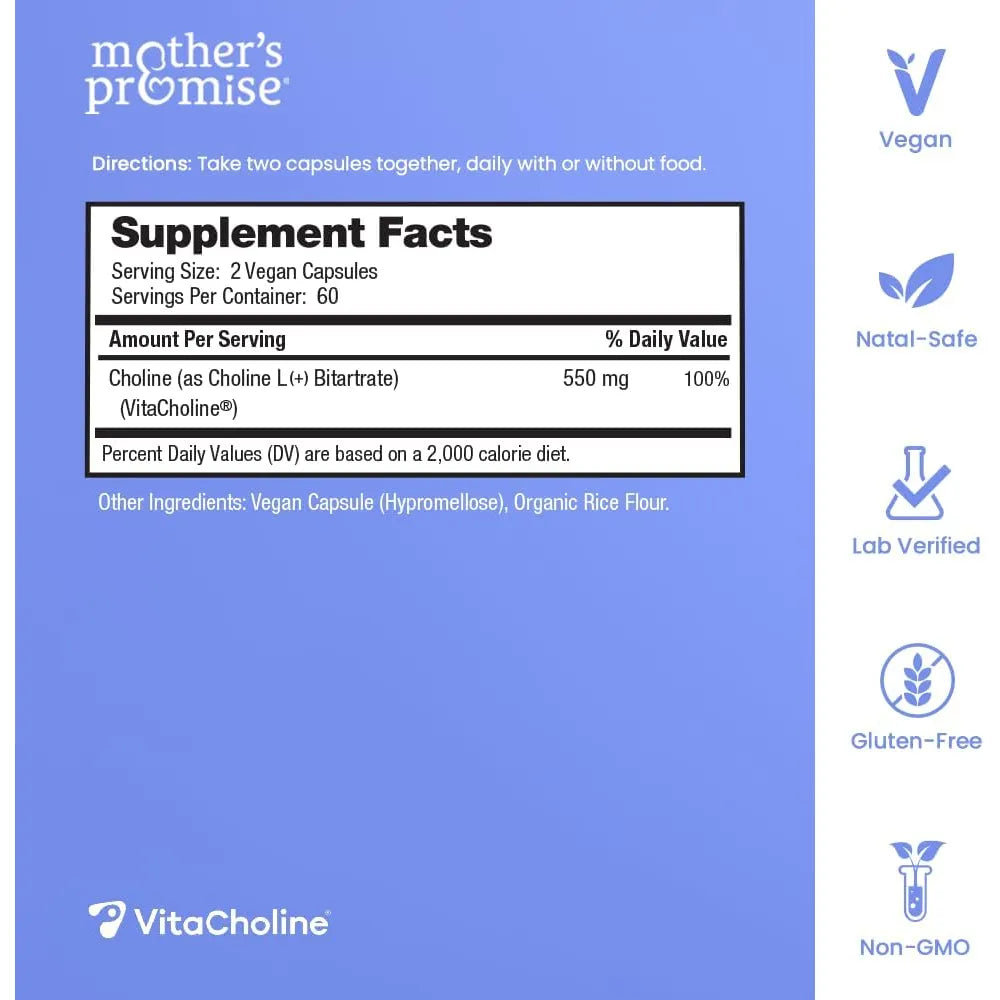 Suplemento De Colina 550 Mg VitaCholine Para Desarrollo Cerebral Del Bebé Y Función Cognitiva