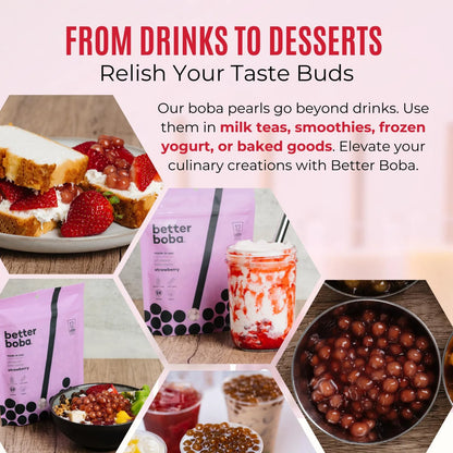 Perlas De Fresa Boba Naturales Veganas Sin Gluten 8 Onzas 12 Porciones