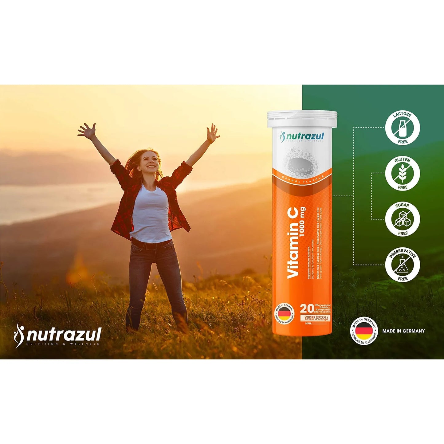 Comprimidos Efervescentes Vitamina C 1000 Mg Sabor Naranja Sin Gluten Sin Azúcar