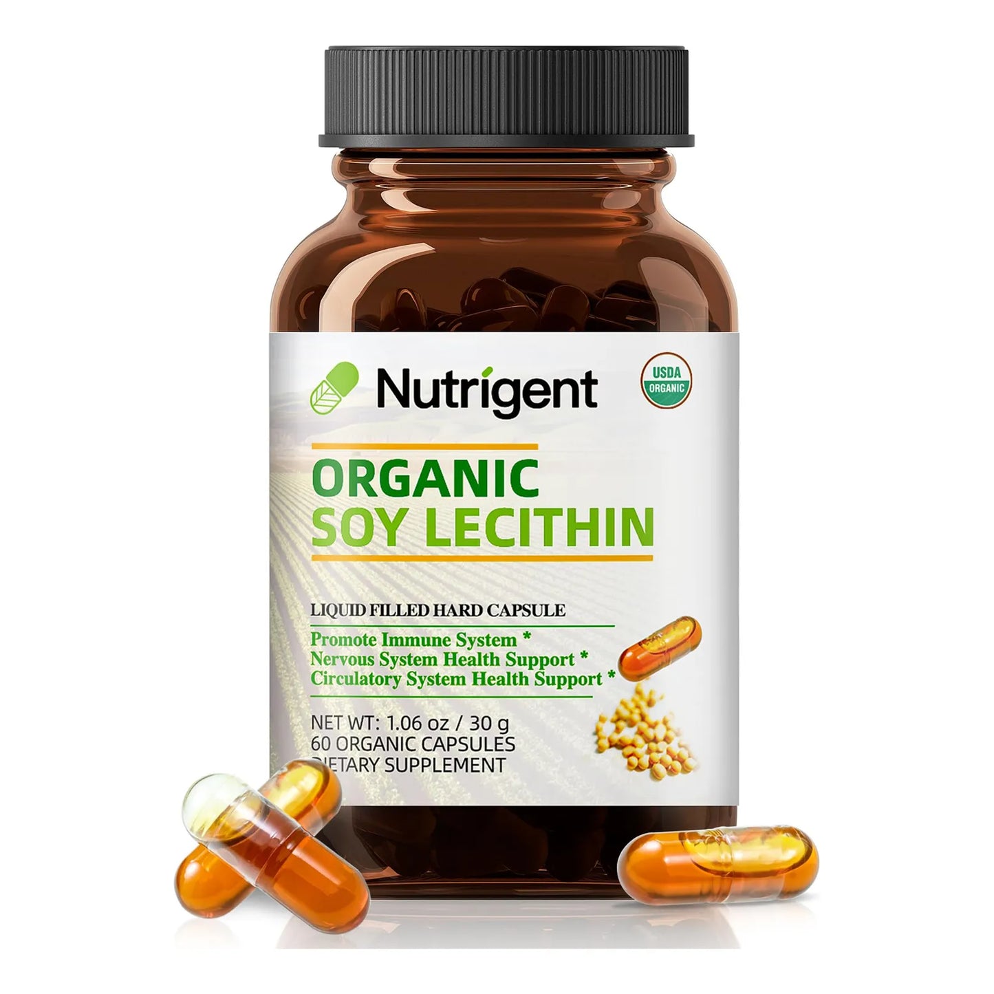 Lecitina De Soja Orgánica 800 Mg Cápsulas Líquidas Alta Absorción Soporte Cerebral Y Hepático