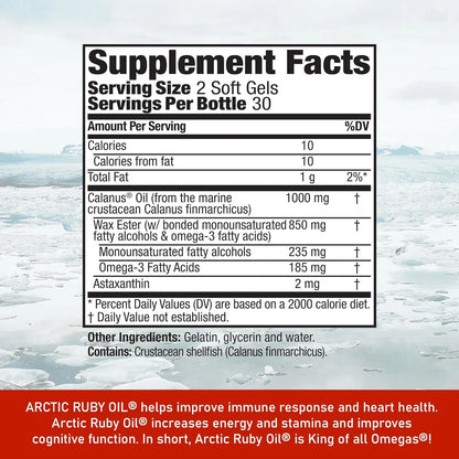 Aceite De Rubí Ártico Omega 3 Con Astaxantina 2 Mg Suplemento Nutricional