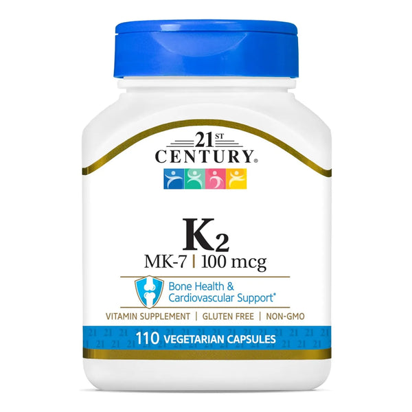 Vitamina K2 Mk7 100 Mg 110 Cápsulas Vegetarianas Huesos Corazón 21st Century