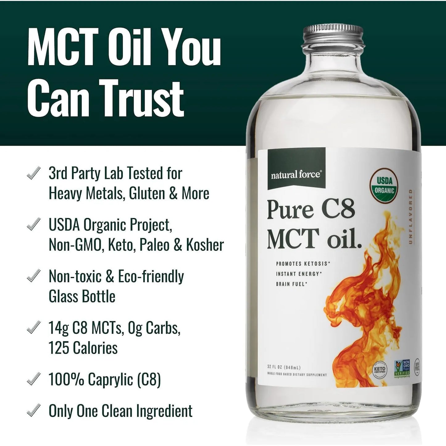 Aceite Orgánico Puro C8 Y Mct Natural Force Usda Organic Sin Omg Keto Y Vegano