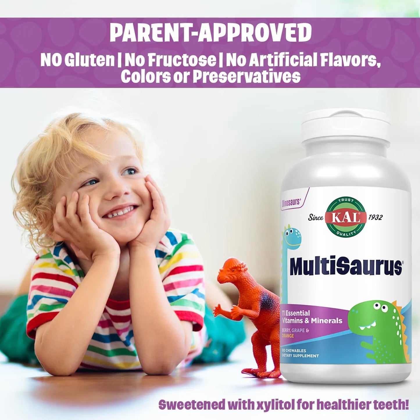 MultiSaurus Multivitaminas Masticables Para Niños 11 Vitaminas Y Minerales Sabores Naturales 180 Unidades