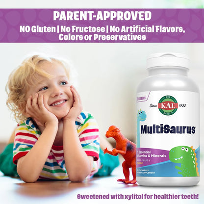 MultiSaurus Multivitaminas Masticables Para Niños 11 Vitaminas Y Minerales Sabores Naturales 180 Unidades