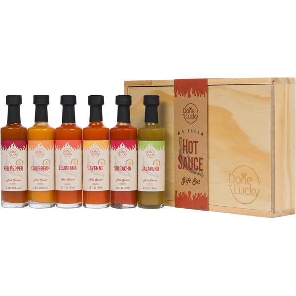 Set Regalo Salsa Picante Premium 6 Sabores Caja Madera Gourmet