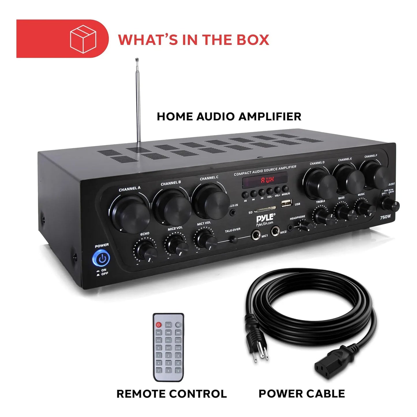 Amplificador Bluetooth Pyle 6 Canales 750W Sonido Potente Y Versatil