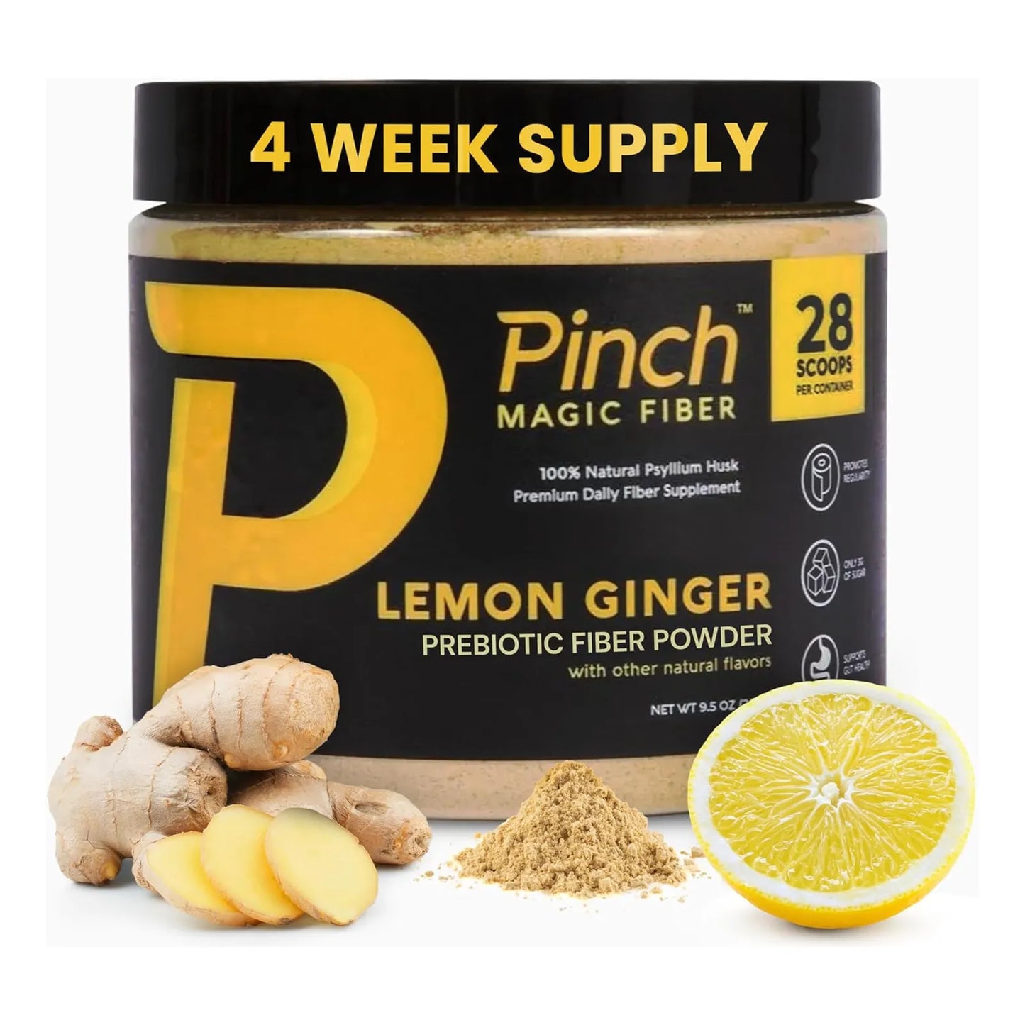 Polvo Prebiótico De Cáscara De Psyllium Con Limón Y Jengibre Para Digestión Saludable