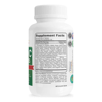 Complejo Orgánico Superalimentos Vitaminas Verdes 1350 Mg 60 Tabletas