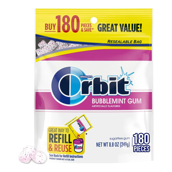 Goma De Mascar Orbit Bubblemint Sin Azucar 180 Unidades Sabor Menta Fresca
