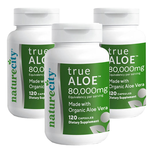 Cápsulas De Aloe Vera Orgánico True Aloe 80000 Mg 360 Unidades Soporte Digestivo Piel Y Articulaciones