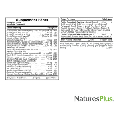 Multivitaminico Organico Diario Para Hombre Energia Pura 30 Tabletas Veganas