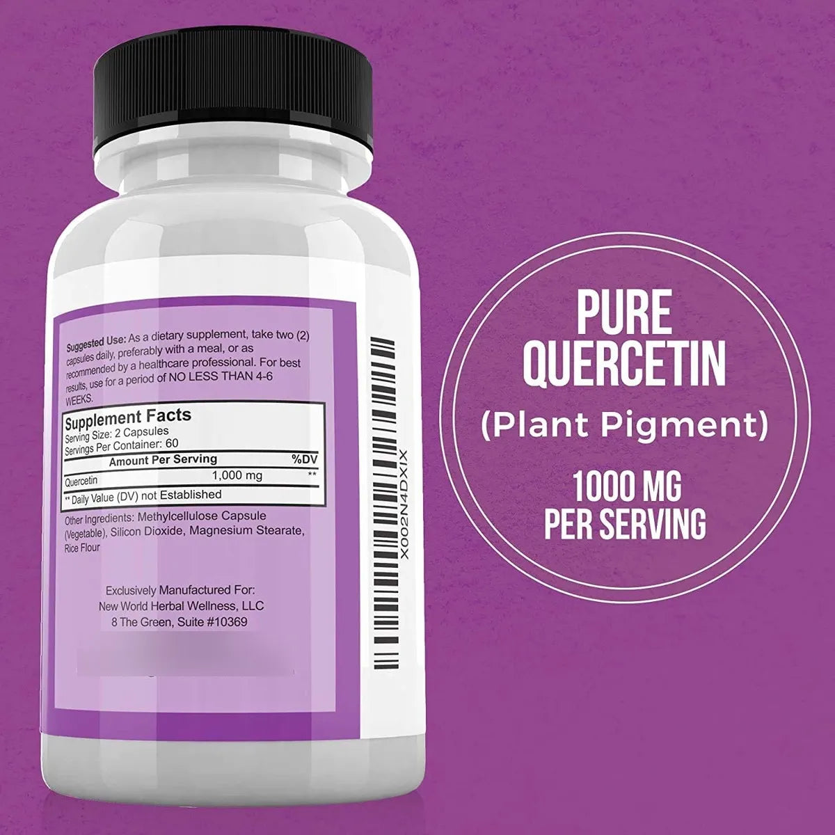 Quercetina 1000 Mg 120 Capsulas Suplemento Cardiovascular E Inmunologico Vegano