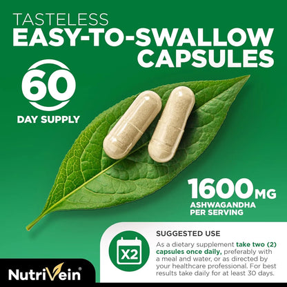 Ashwagandha 1600 Mg Con Extracto De Pimienta Negra 120 Capsulas Veganas