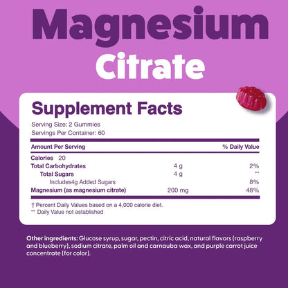 Gomitas De Citrato De Magnesio 200 Mg Relajación Muscular Sueño Digestión Vegano