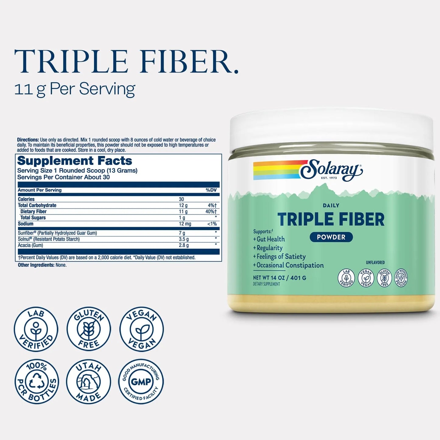 Polvo De Triple Fibra Para Salud Intestinal Regularidad Saciedad Vegano Sin Gluten
