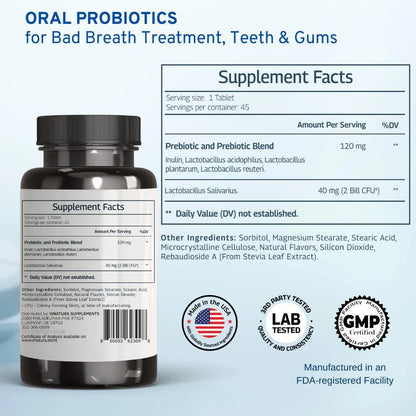 Tabletas Masticables Probióticos Lactobacillus Salivarius Para Aliento Fresco Y Salud Bucal 45 Unidades
