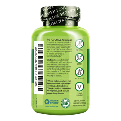 Metilcobalamina B12 1000 Mcg Con Espirulina Orgánica 180 Cápsulas Vegano Energía