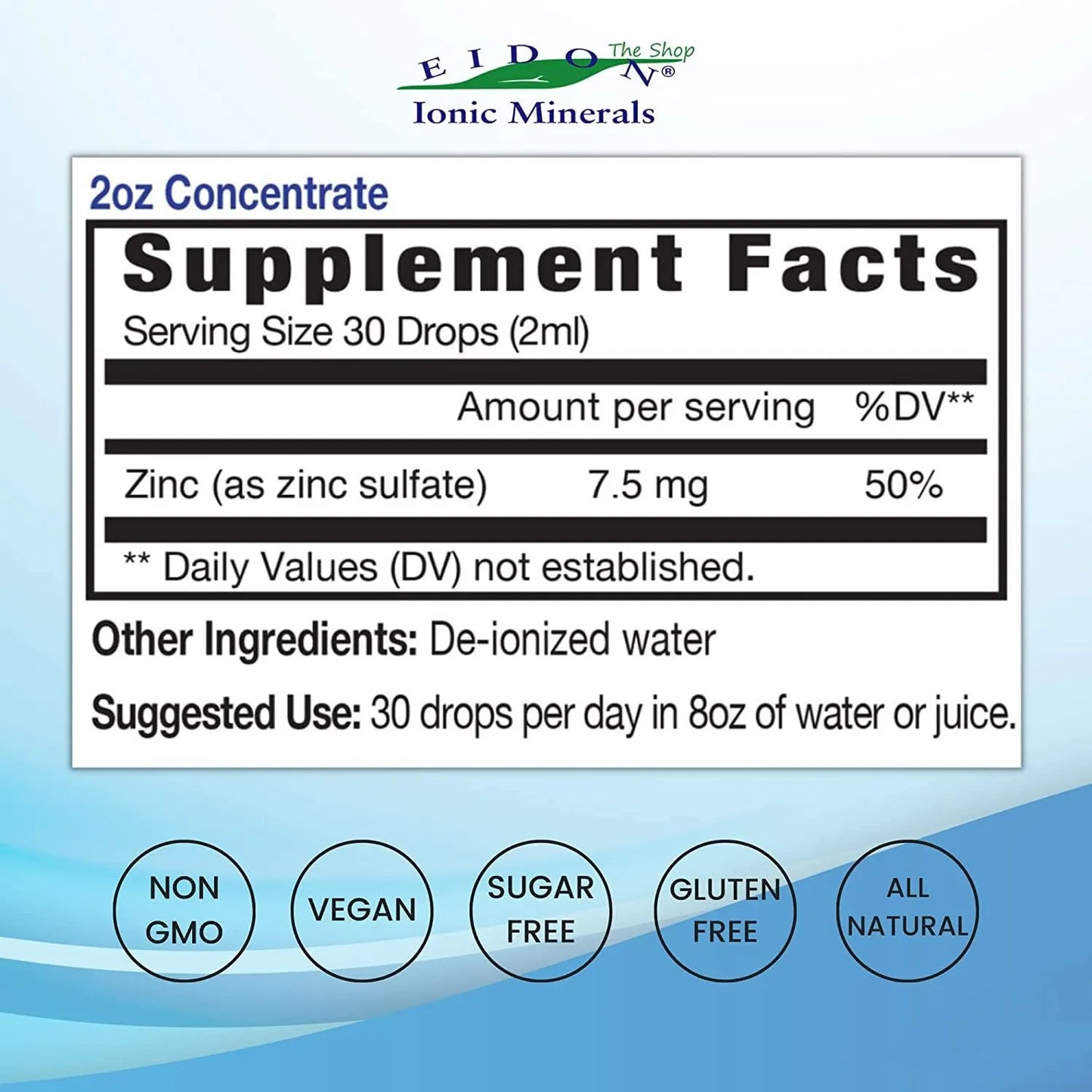 Concentrado Liquido De Zinc Eidon Ionic Minerals Suplemento Para Sistema Inmunologico Y Piel 2 Onzas