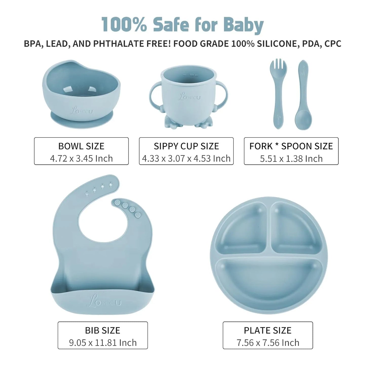 Juego De Alimentacion Bebe Silicona 6 Piezas Plato Babero Cuchara Sin Bpa