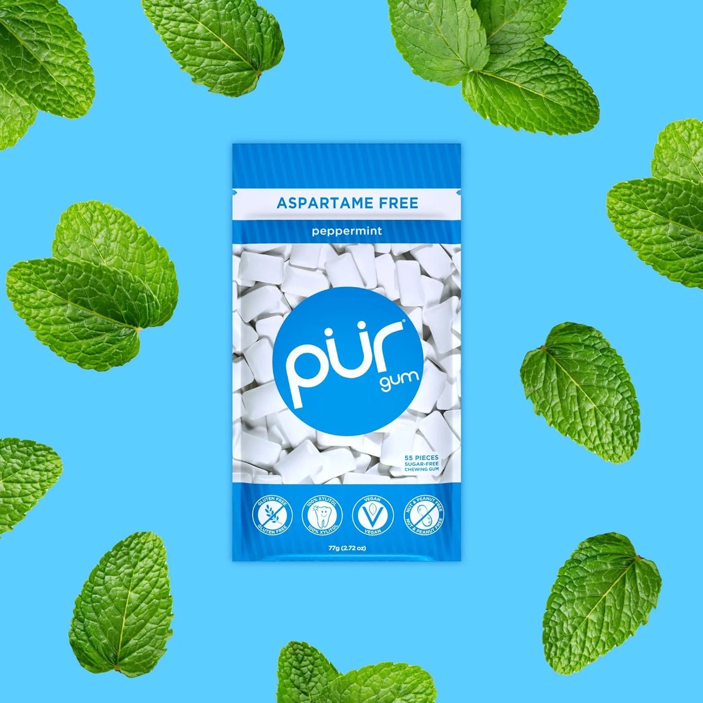 Chicle Pur Menta Piperita Con Xilitol Vegano 55 Unidades Fresco Y Saludable