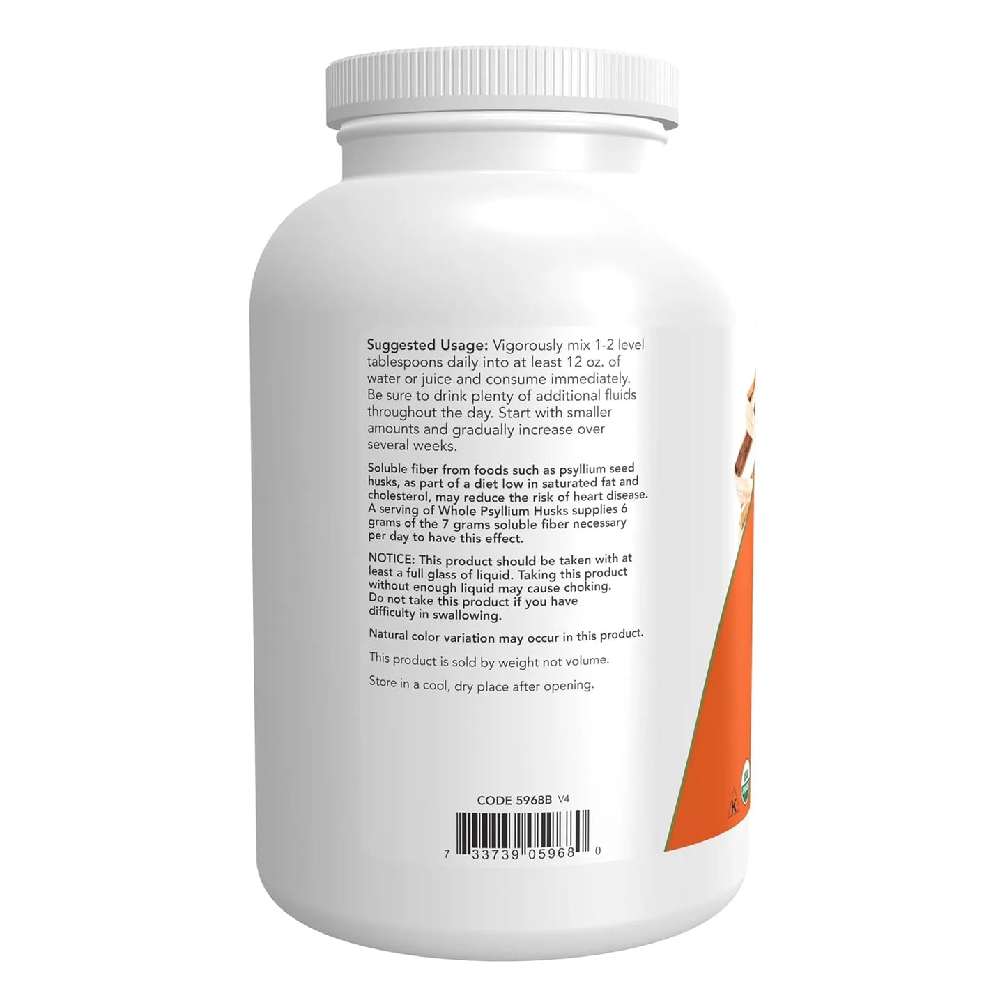 Cascaras De Psyllium Organicas Enteras Fibra Soluble 340 Gr NOW Suplementos