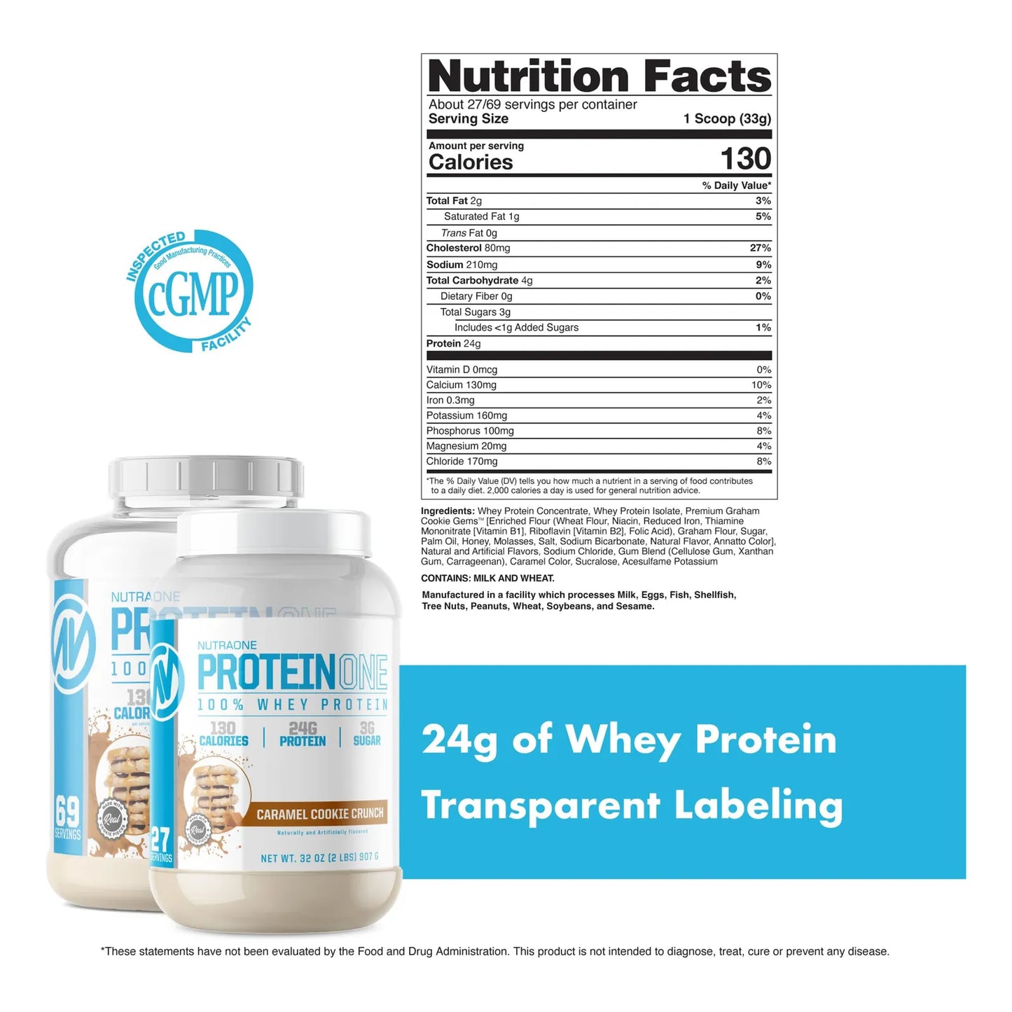 Proteina En Polvo Sabor Caramelo Crujiente De Galleta ProteinOne Whey Protein 5 Libras