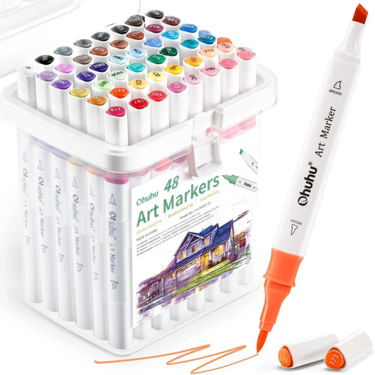 Marcadores De Pincel A Base De Alcohol Doble Punta 48 Colores Ohuhu