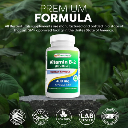 Vitamina B2 400 Mg Cápsulas Vegetales Alivio Migraña 120 Unidades