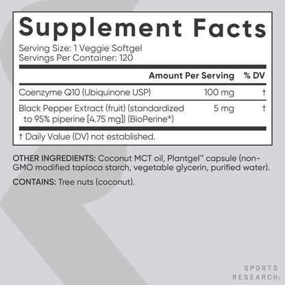 Coq10 100 Mg Con Aceite De Coco Y Bioperina 120 Capsulas Blandas Veganas