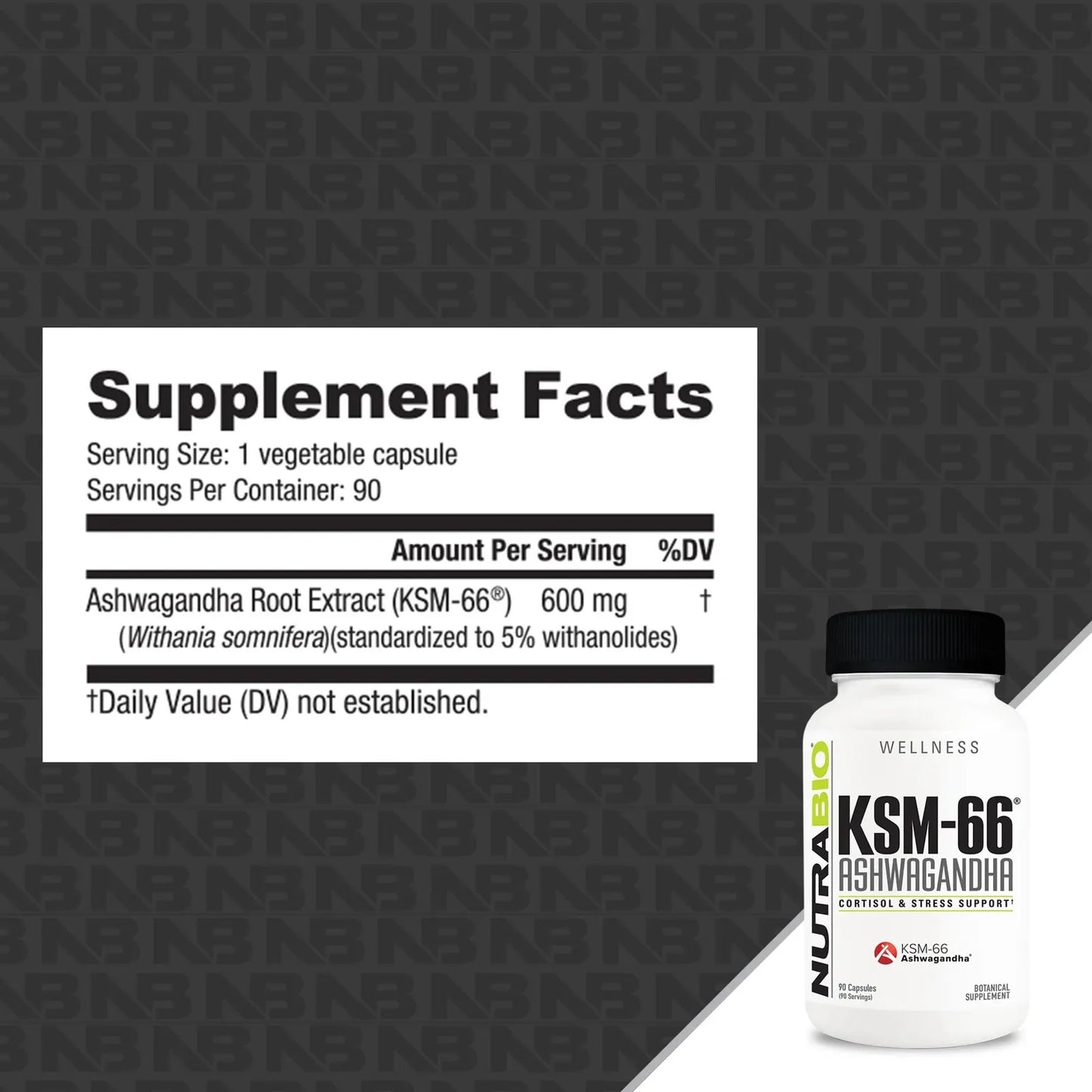 Ashwagandha KSM 66 600 Mg 90 Capsulas Suplemento Herbario Para Bienestar