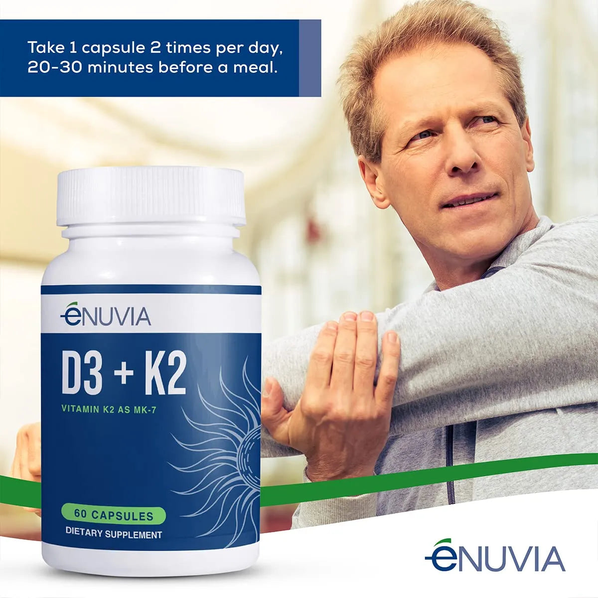Vitamina D3 K2 Con Bioperine 60 Cápsulas Huesos Fuertes Y Corazón Sano