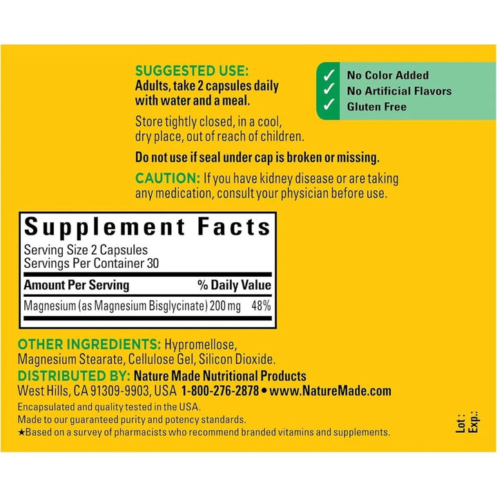 Magnesio Glicinato 200 Mg Nature Made Cápsulas Relajación - Imagen 2