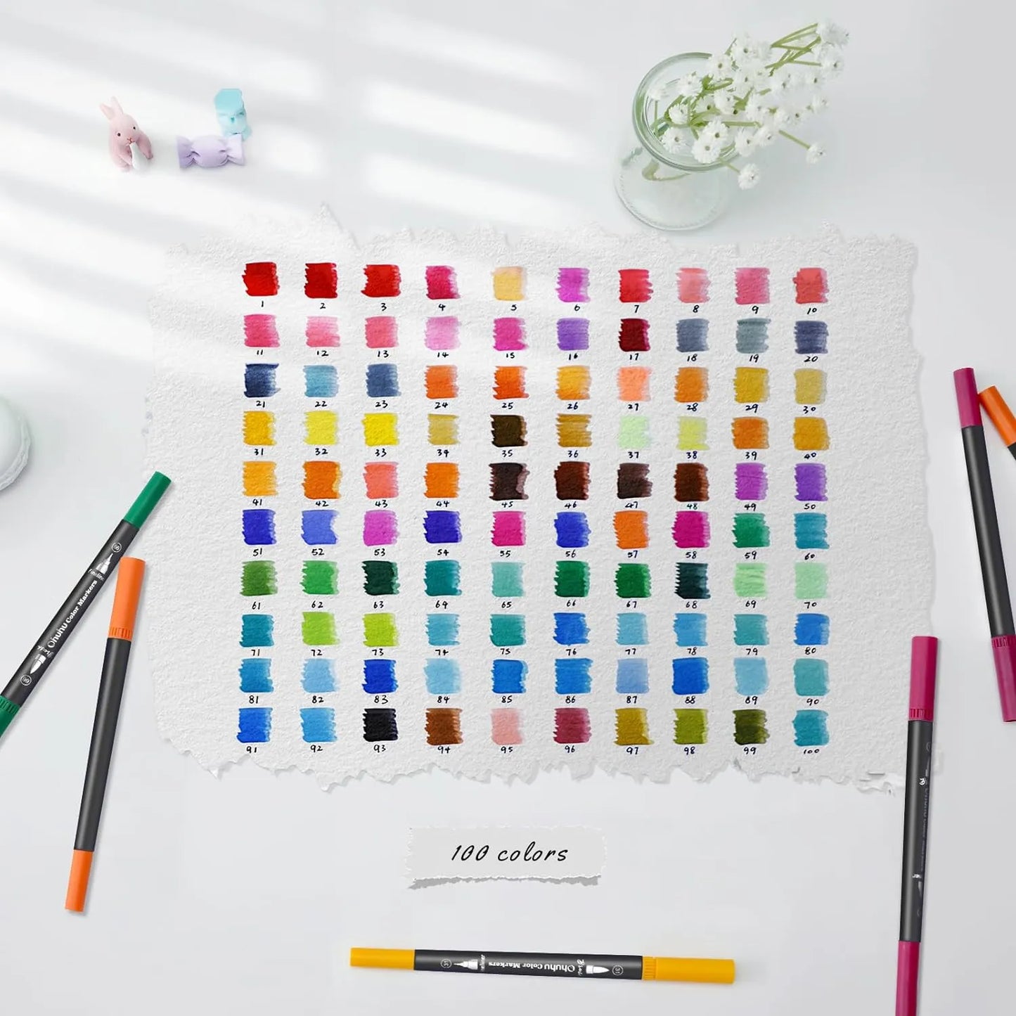Marcadores Ohuhu 100 Colores Punta Pincel Y Fina Para Arte Profesional
