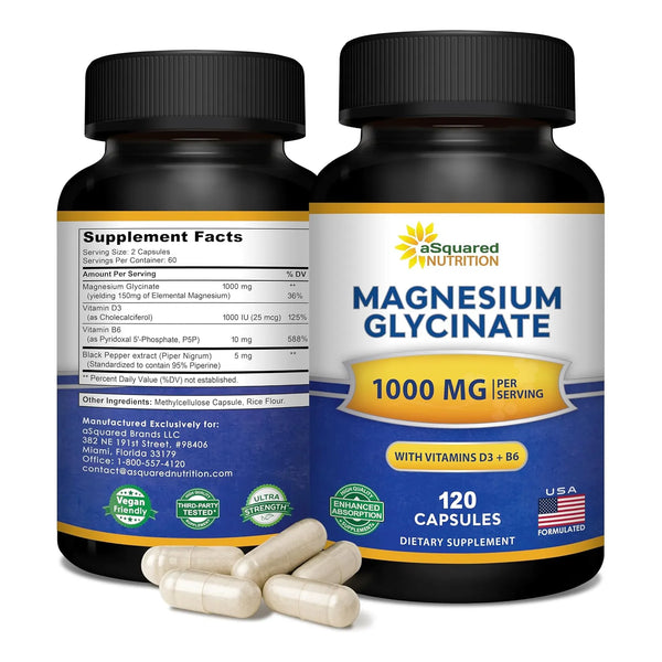 Glicinato De Magnesio 1000 Mg Con Vitamina D3 Y B6 Para Dormir Mejor Y Relajar Musculos 120 Capsulas