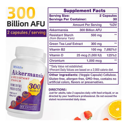 Probiotic 300 Mil Millones AFU Akkermansia Muciniphila Para Digestión Y GLP-1