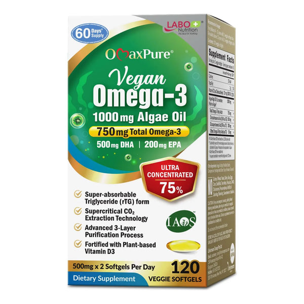 Aceite De Algas Omega 3 Vegano 750 Mg Con DHA Y EPA Para Corazón Y Cerebro