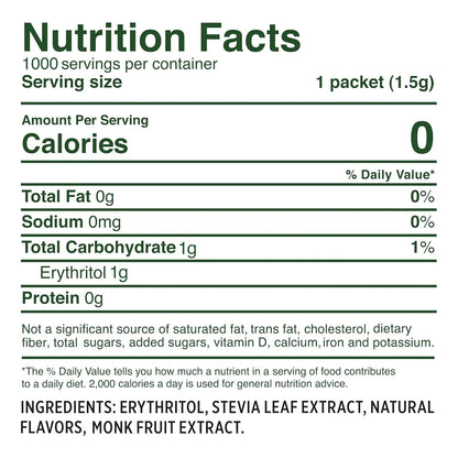 Edulcorante Natural Stevia Y Fruta De Monje Whole Earth 1000 Paquetes Cero Calorias
