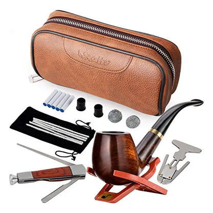 Pipa Scotte Tabaco Madera Peral Con Filtro Accesorios Y Bolsa Cuero