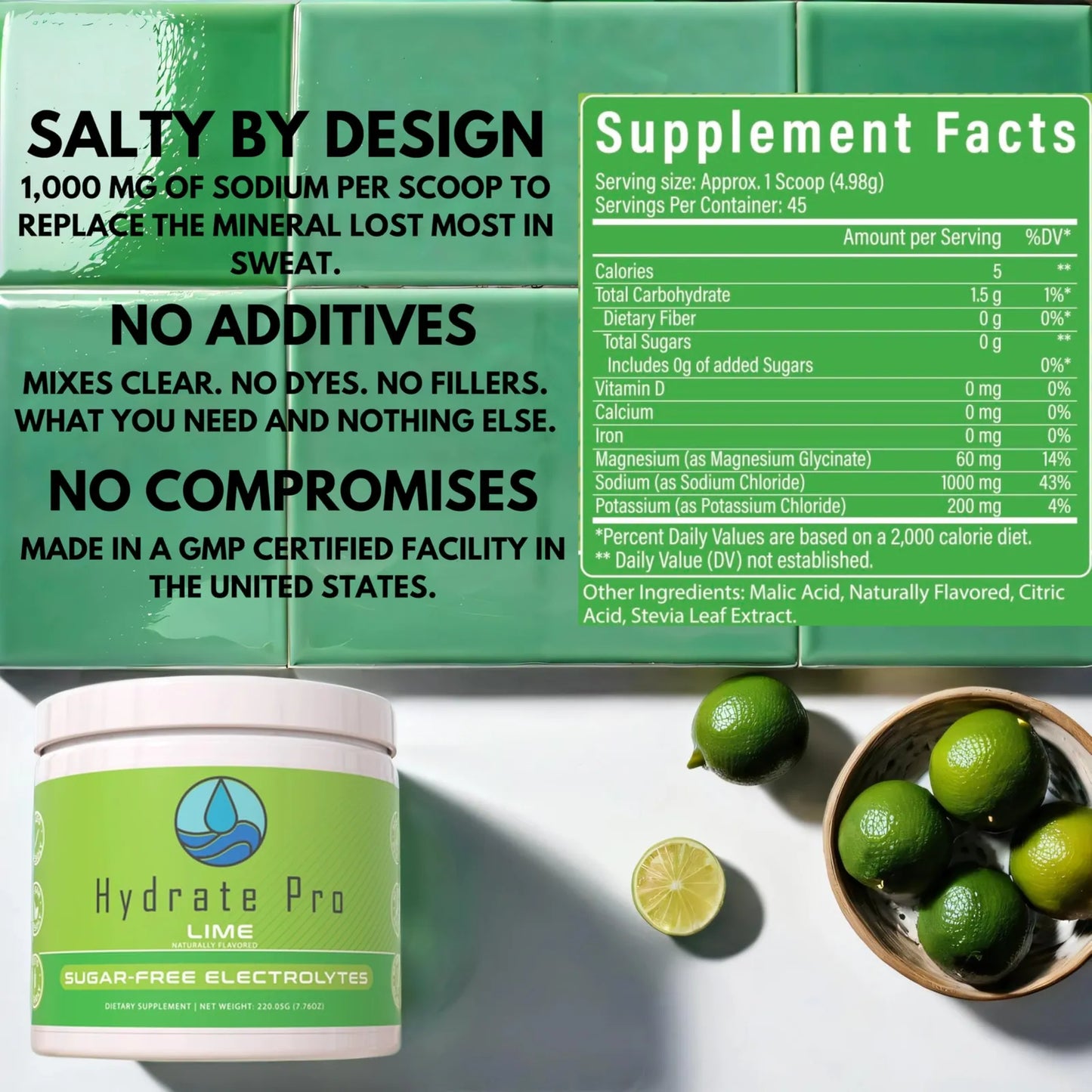 Polvo Hidratante Electrolitos Alto En Sodio 1000 Mg 45 Porciones Importado