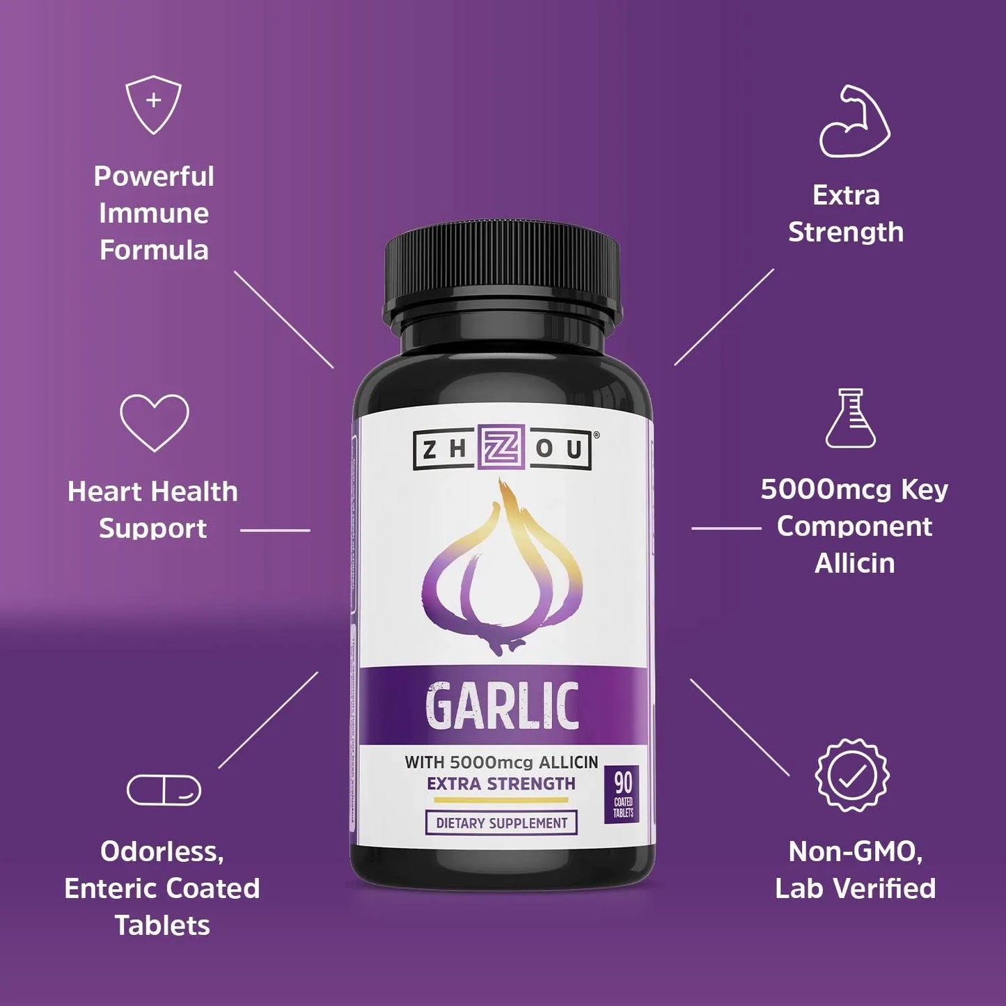 Ajo Extra Fuerte Con Alicina 5000 Mcg 90 Capsulas Soporte Inmunologico Y Cardiaco