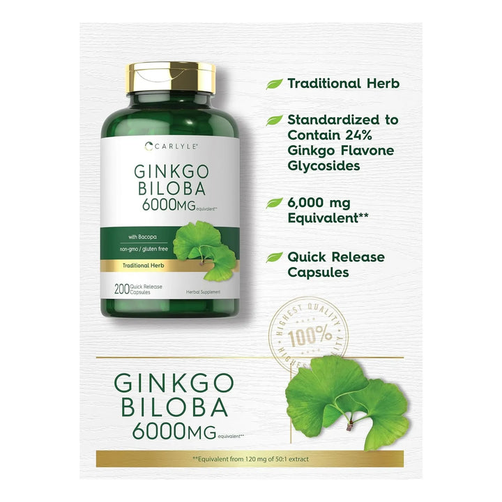 Cápsulas De Ginkgo Biloba Con Bacopa Carlyle 200 Unidades - Imagen 2