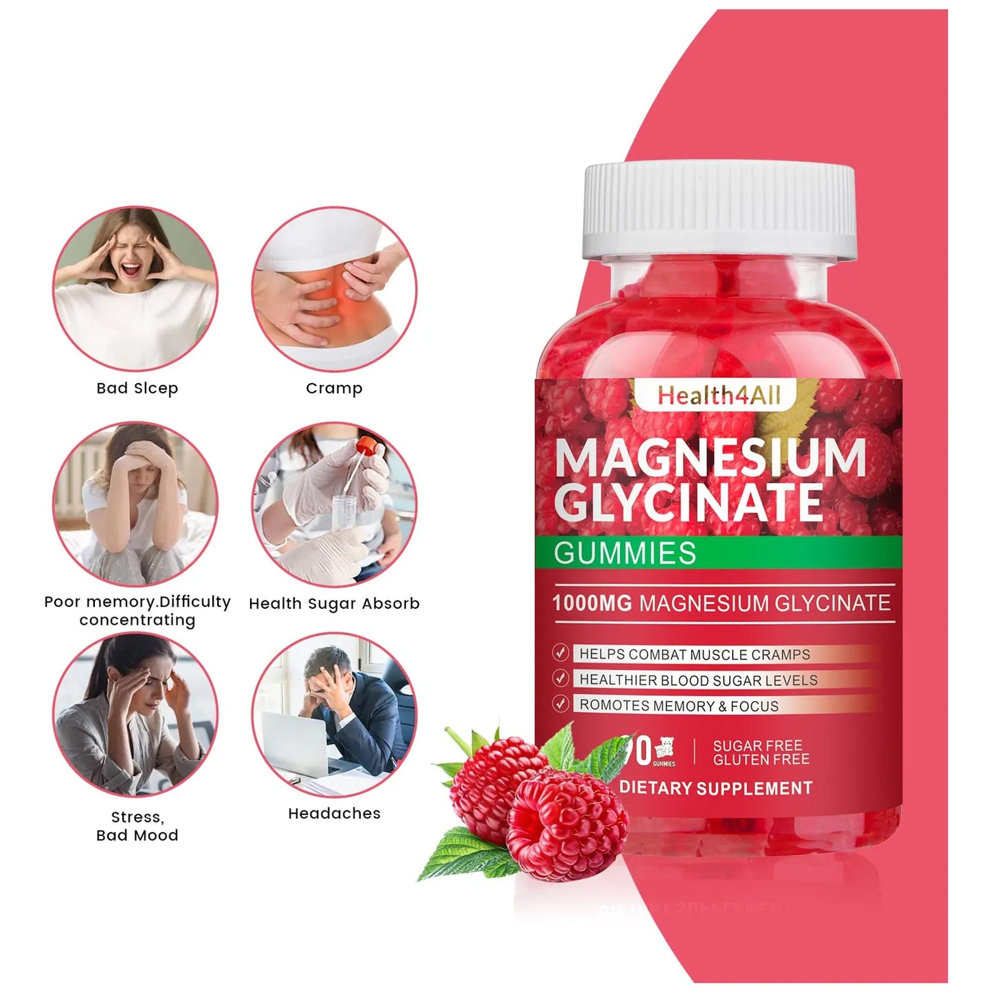 Gomitas De Magnesio Y Potasio 1000 Mg Sin Azúcar Para Relajación y Energía