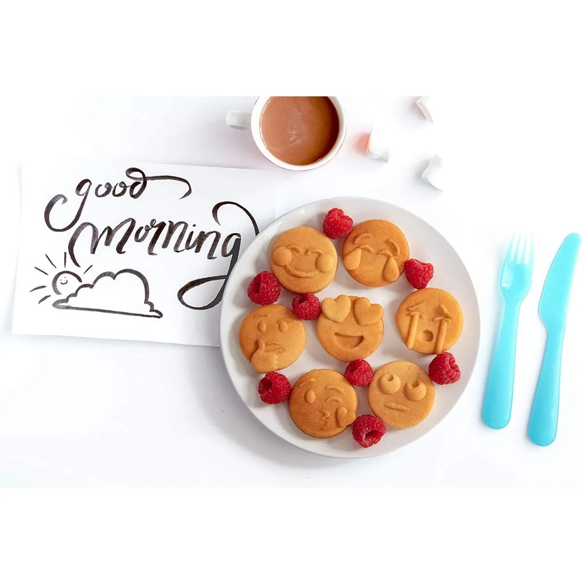 Maquina Para Mini Waffles 7 Emojis Antiadherente Divertida Y Practica