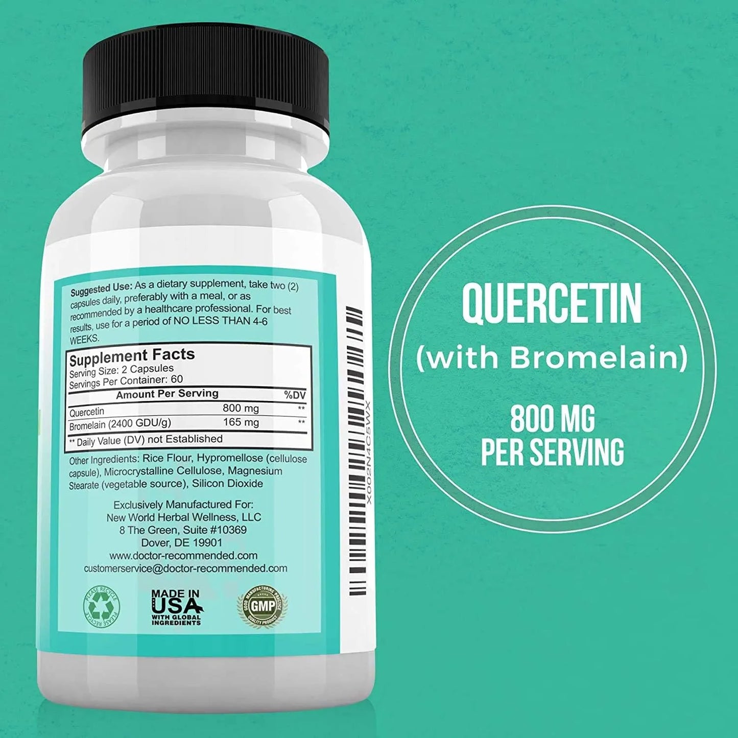 Quercetina 800mg Con Bromelina 165mg 120 Cápsulas Veganas Suplemento Antioxidante