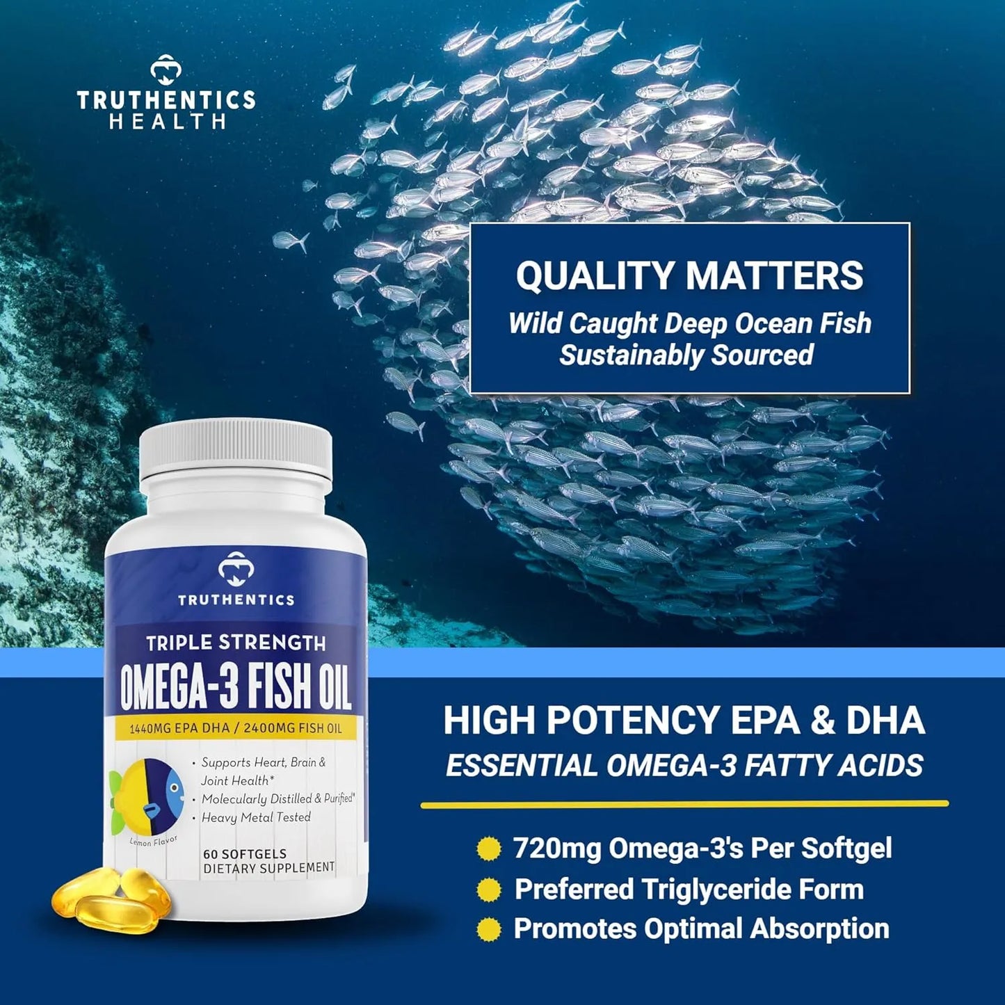 Aceite De Pescado Omega 3 2400 Mg Triple Fuerza Alto Epa Dha Suplemento Salud