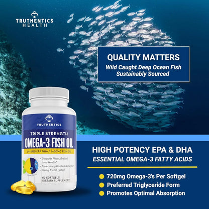 Aceite De Pescado Omega 3 2400 Mg Triple Fuerza Alto Epa Dha Suplemento Salud