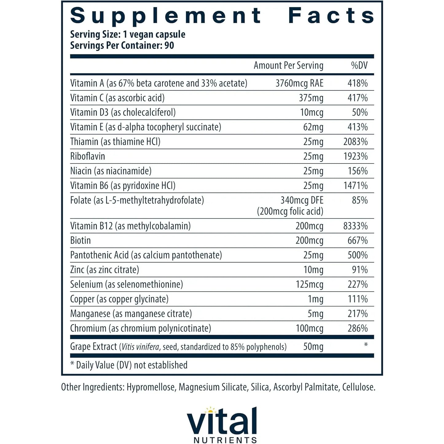 Multivitaminico Minimalista Esencial Diario Antioxidante Sin Hierro 90 Capsulas