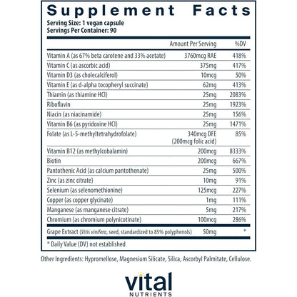 Multivitaminico Minimalista Esencial Diario Antioxidante Sin Hierro 90 Capsulas
