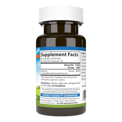 Vitamina E Natural 200 UI 134 Mg 90 Geles Blandos Bienestar Óptimo
